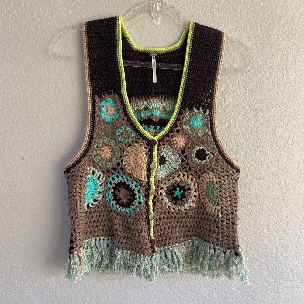 Free People Desert Rose Crochet Vest NWOT